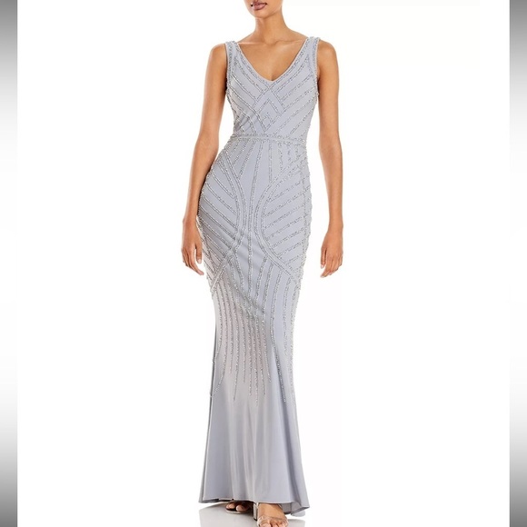 AQUA Embellished Column Gown - 100% Exclusive silver size 4 New - Picture 10 of 16